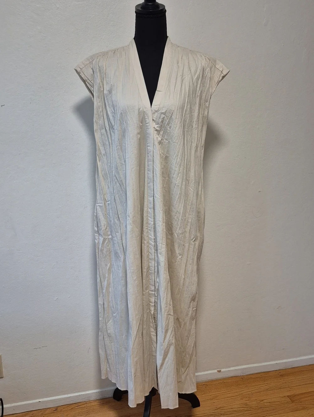 ZARA WOMAN COLLECTION WRINKLED CREAM MAXI DRESS BEIGE SZ S